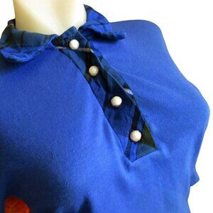 Vintage 1970s Blue School Top Womens Medium Mod Go-Go